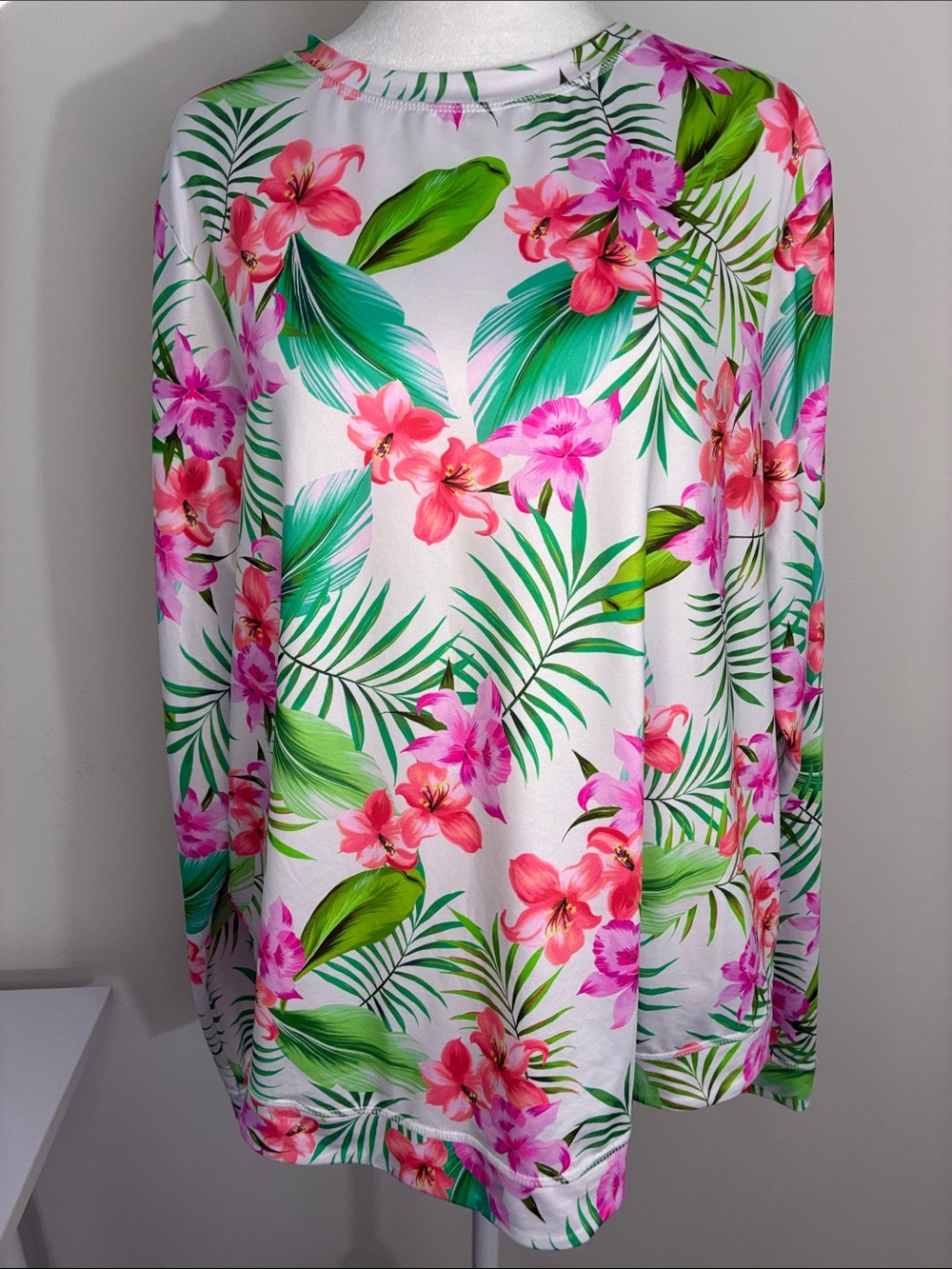 Hurley White Long-Sleeve Sport Tee Floral Print UPF 50 XXL